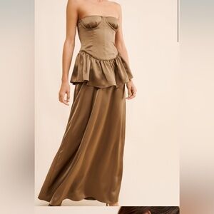 Who What Wear Olive Strapless Satin Maxi Dress